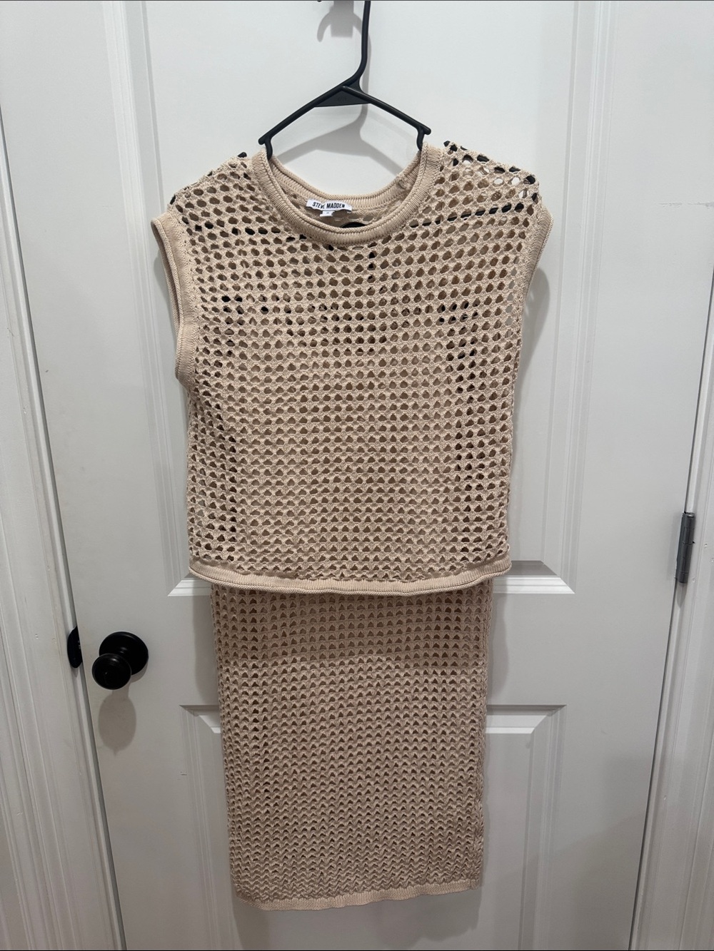 Steve Madden Cream Open-Knit Sleeveless Top & Skirt Set